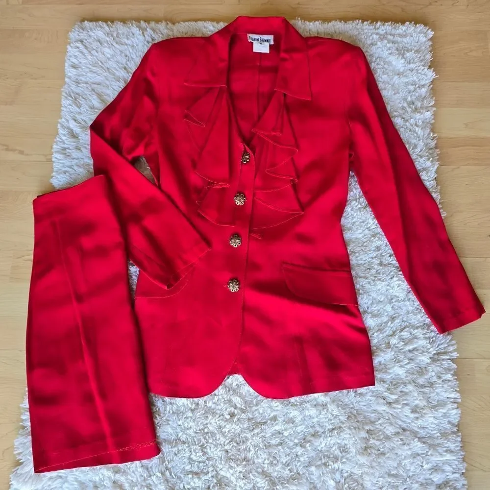 FRANCINE BROWER Women's Brazer Skirt Set Red‎ size 6 Vintage